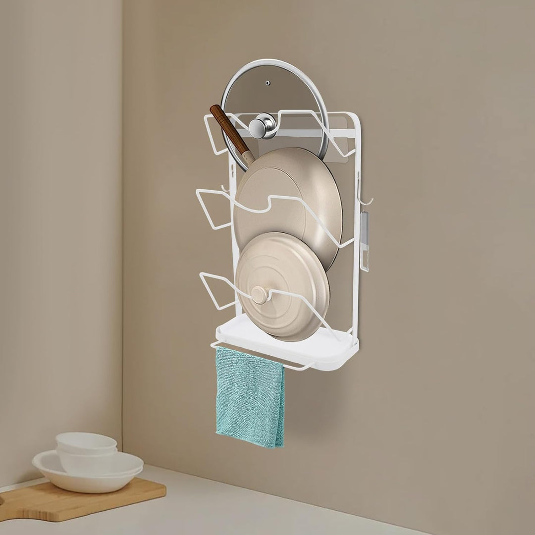 Topfdeckelhalter Wand, Hängender Deckelhalter mit 5 Fächern und 2 Haken, Selbstklebend Halterung top