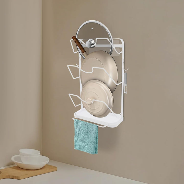 Topfdeckelhalter Wand, Hängender Deckelhalter mit 5 Fächern und 2 Haken, Selbstklebend Halterung top