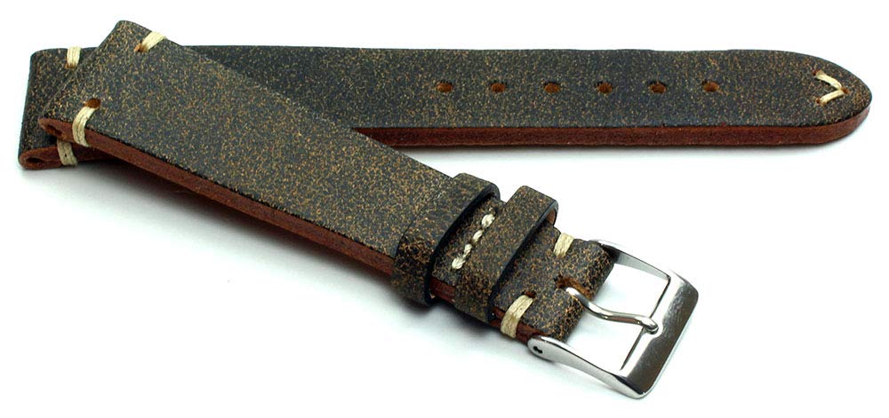 Sulla 20 mm Vintage Leder Uhrenarmband Handgemacht in Deutschland Retro Look Braun weisse Naht
