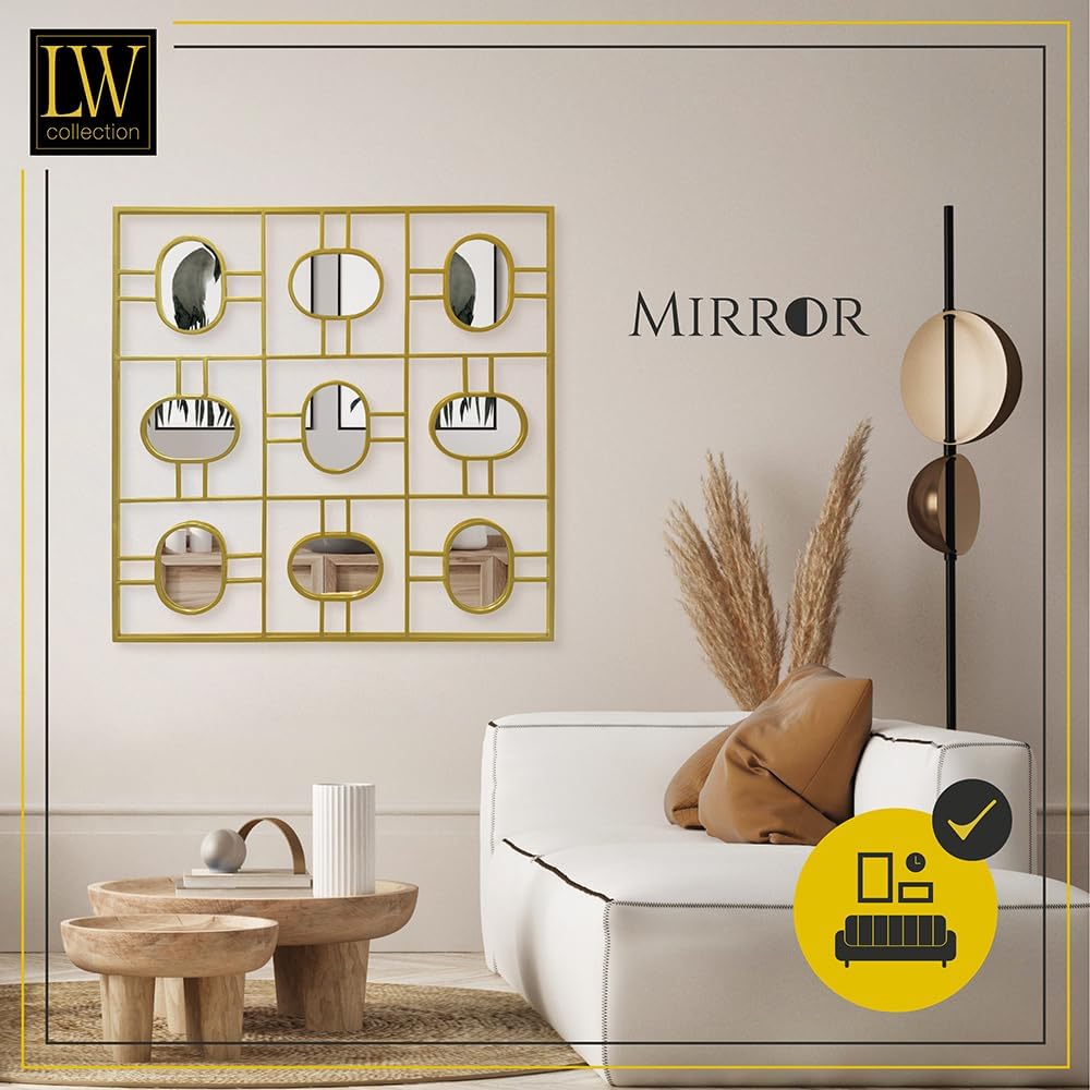 LW Collection Wandspiegel Gold Quadratisch 80x80 cm Metall - grosse Spiegelwand - Industriell - Wohn