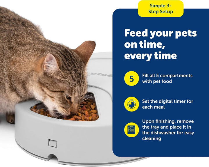 PetSafe Futterautomat für 5 Mahlzeiten, Zeitschaltuhr mit LCD Screen, Leichte Reinigung, 5 Futtersch