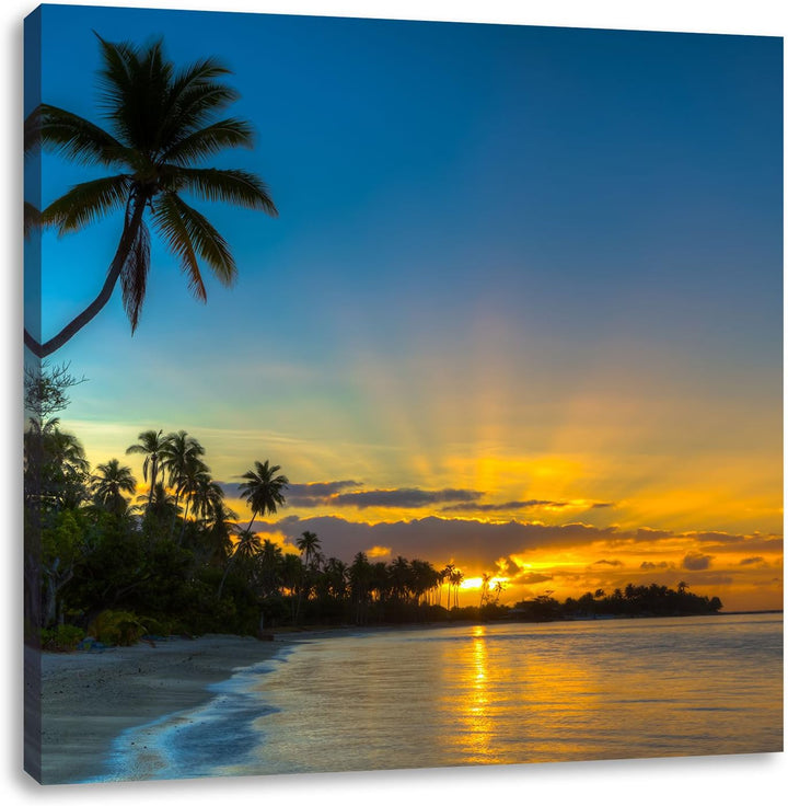 Pixxprint Palmen am Strand, Format: 70x70 als Leinwandbild, tolle Bilder fertig auf Holzrahmen gespa