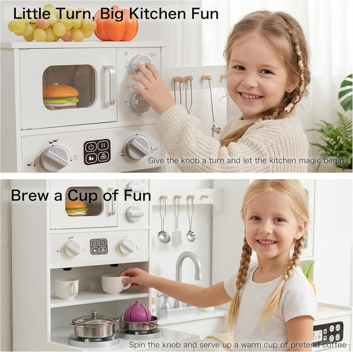 Holz-Spielküche für Kleinkinder & Kinder mit Licht & Sound, grosses interaktives Rollenspiel-Küchens