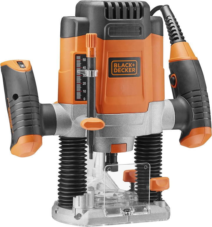 Black+Decker KW1200E 1200W Oberfräse, 28.000 1/min, max. Fäserdurchmesser 38 mm (inkl. 3 Spannzangen