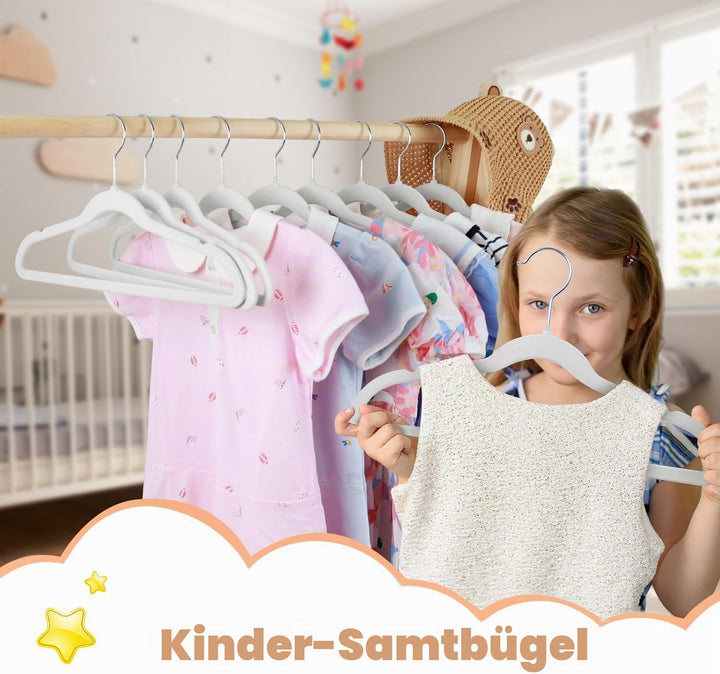 Samt-Kleiderbügel für Kinder, rutschfeste Kinder-Kleiderbügel, Ultraschlanke, 32 Stück Platzsparende
