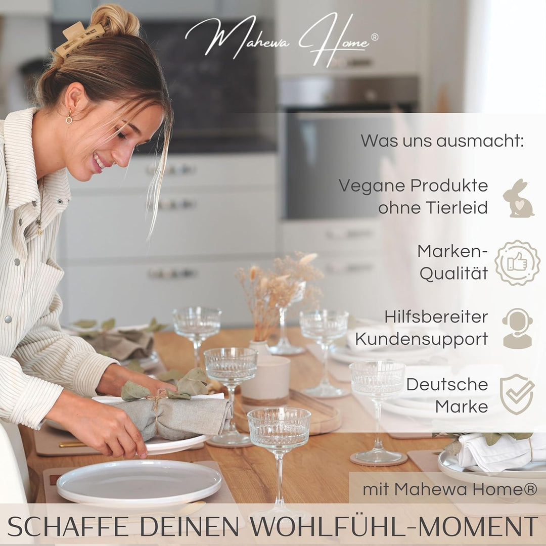 MAHEWA® 6er Set Premium Filz Tischset Platzset mit 6X Glasuntersetzer 1x Halter und 6X Bestecktasche