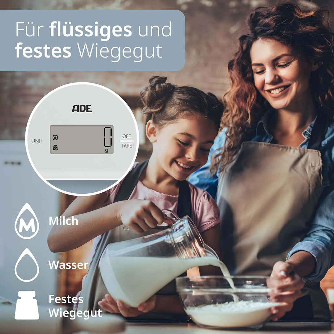 ADE Digitale Küchenwaage | präzise Grammwaage bis 5 kg | grosses Display | inkl. AAA Batterien | seh