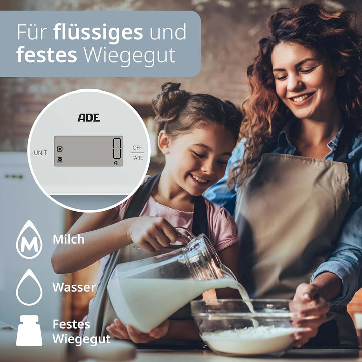 ADE Digitale Küchenwaage | präzise Grammwaage bis 5 kg | grosses Display | inkl. AAA Batterien | seh