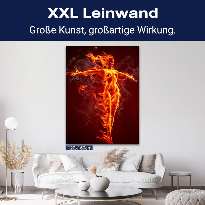 wandmotiv24 Fantasy Leinwandbild, Grösse 40x30cm, Hochformat, Frau in Flammen, Effekte, Feuer und Fl