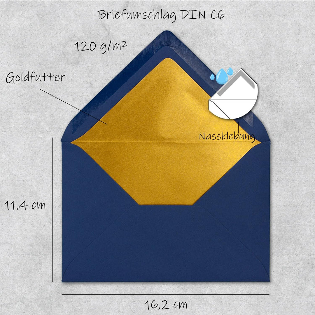 Kuverts Nachtblau - 100 Stück - Brief-Umschläge DIN C6-114 x 162 mm - 11,4 x 16,2 cm - Nassklebung -