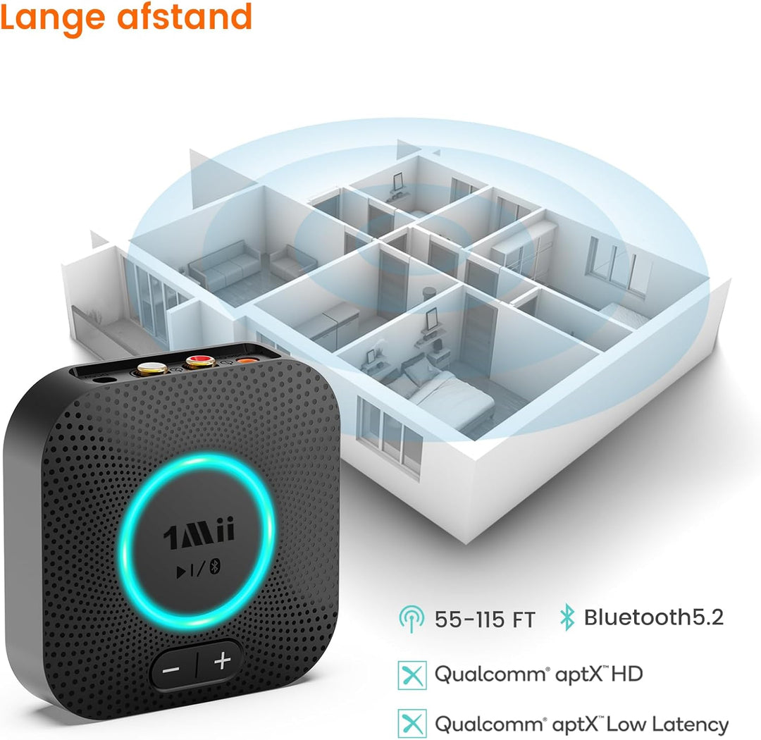 1Mii B06S Bluetooth Audio Adapter, HiFi Wireless 5.2 Empfänger, Lautstärkeregelung, aptX HD & Low La