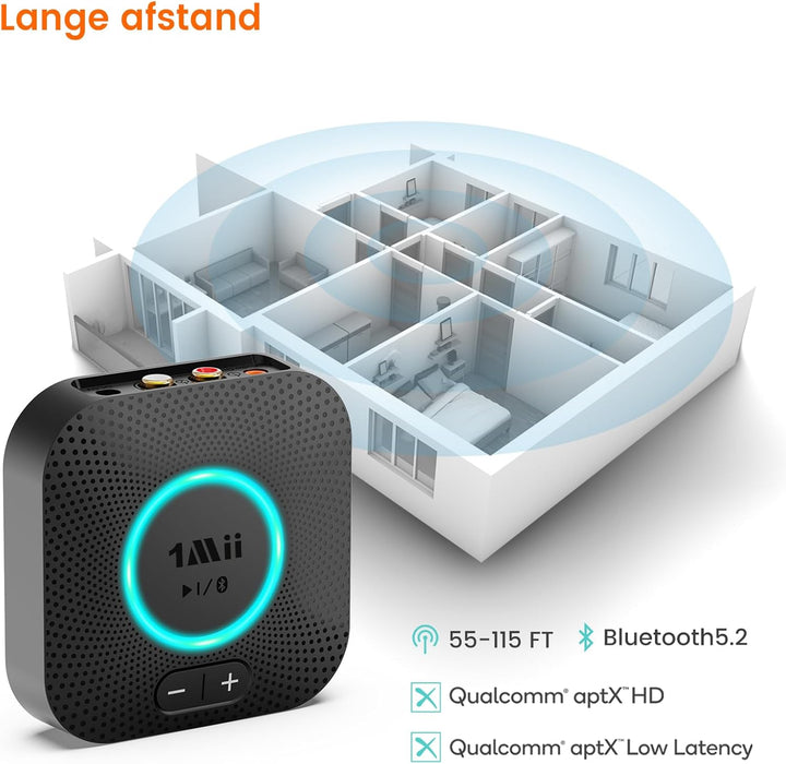 1Mii B06S Bluetooth Audio Adapter, HiFi Wireless 5.2 Empfänger, Lautstärkeregelung, aptX HD & Low La