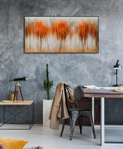 KunstLoft Leinwandbild | 100% HANDGEMALT | 120x60cm | Gemälde 'Herbst in Orange' | Abstrakt | Orange