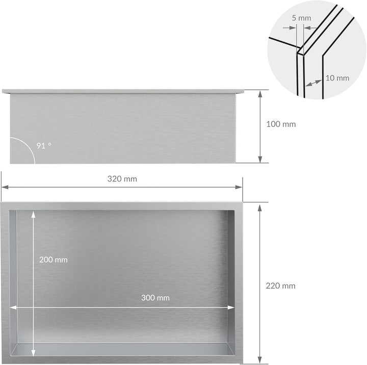 LuxeBath Wandnische aus Edelstahl, 20x30x10 cm, Silber, Duschnische mit Rahmen, Einbauregal, Flexibl