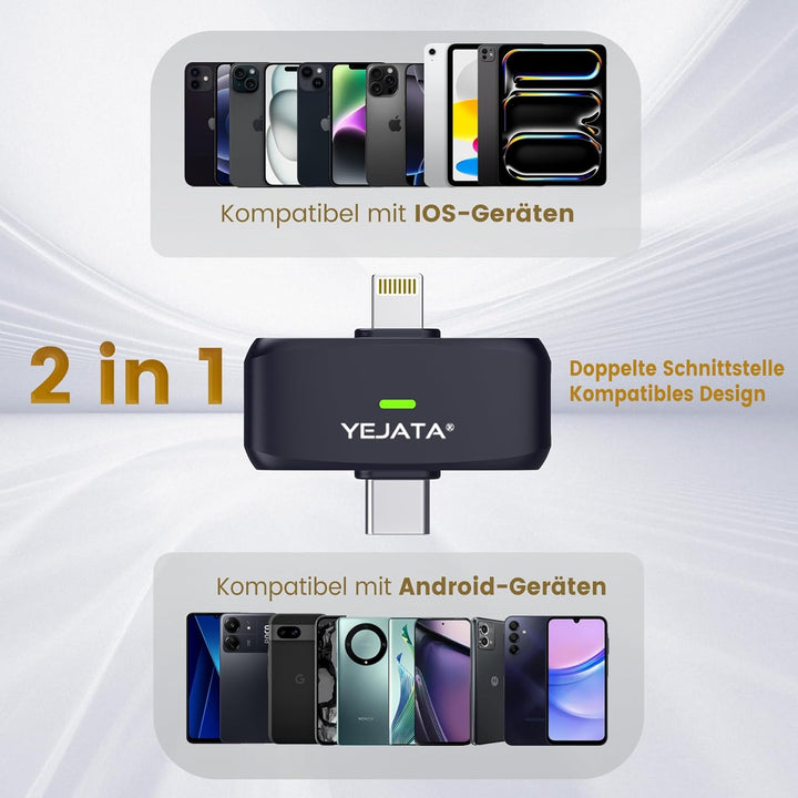 2-in-1-Funkmikrofon für iPhone, Android, Mini-Mikrofon mit Rauschunterdrückung, 40-Stunden-Ladeetui,