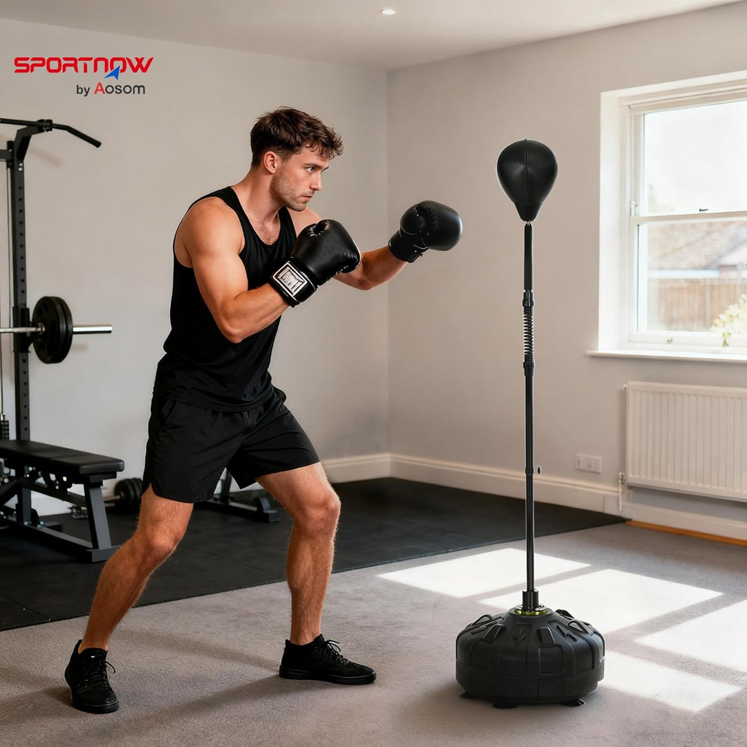 SPORTNOW Punchingball, 145-180 cm höhenverstellbarer Standbox-Trainer Boxsack mit Saugnapf, Kunstled