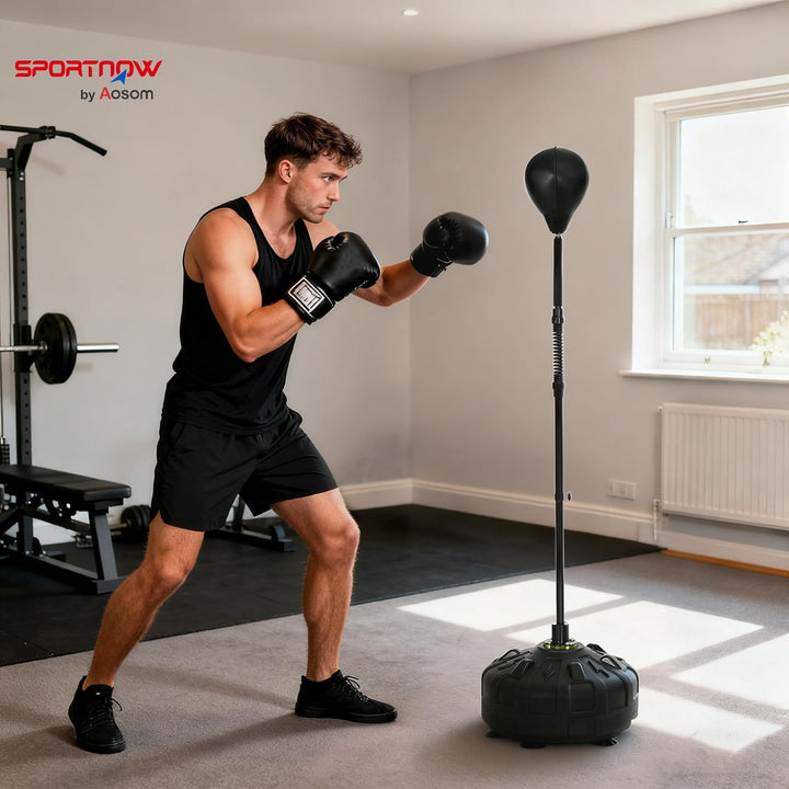 SPORTNOW Punchingball, 145-180 cm höhenverstellbarer Standbox-Trainer Boxsack mit Saugnapf, Kunstled