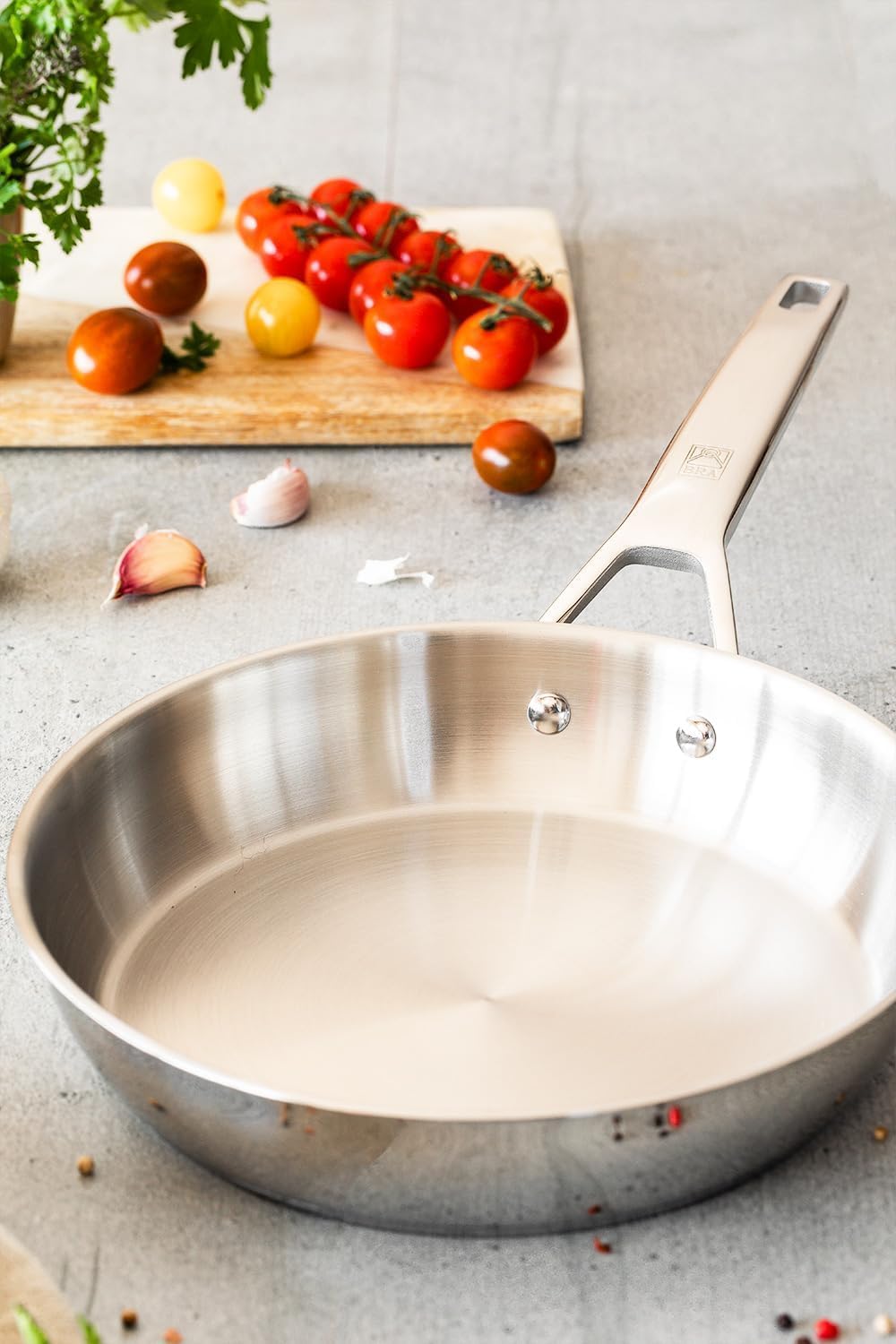 BRA Signature | Set mit 3 Bratpfannen 20-24-26, professioneller Edelstahl 18/10 ohne Antihaftbeschic