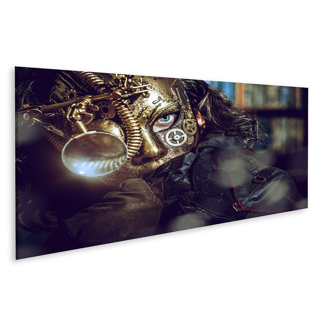 islandburner Bild auf Leinwand Steampunk Mann mit verschiedenen mechanischen Geräten Phantasie Bilde