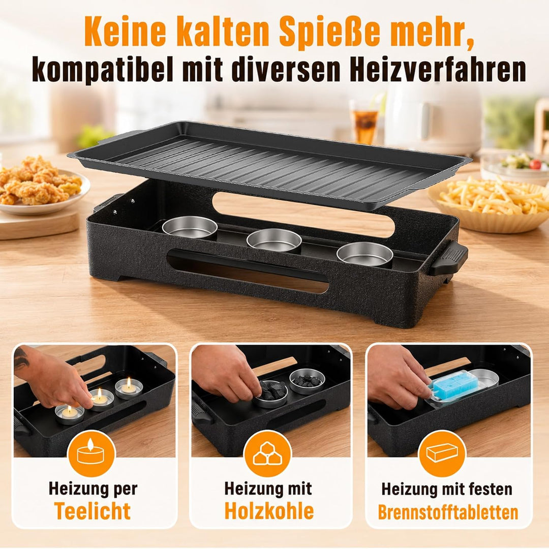 BBQ Warmhalteplatte, Antihaft Aluminium Speisenwärmer mit Teelichthaltern für Fleisch &amp; Grillgut, Gr