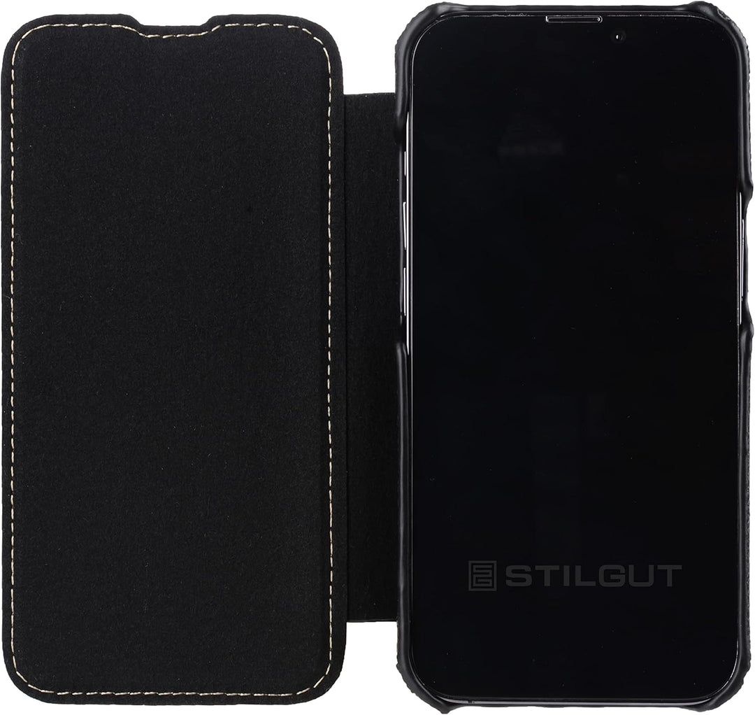 STILGUT Book Case kompatibel mit iPhone 13 Pro Max (6.7“) Hülle aus Leder zum Klappen, Klapphülle, H