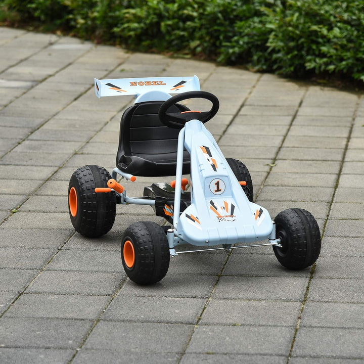 HOMCOM Gokart Tretauto mit Handbremse, verstellbarem Sitz, Pedal, Vor- und Rückwärtsgang, Kettcar Tr