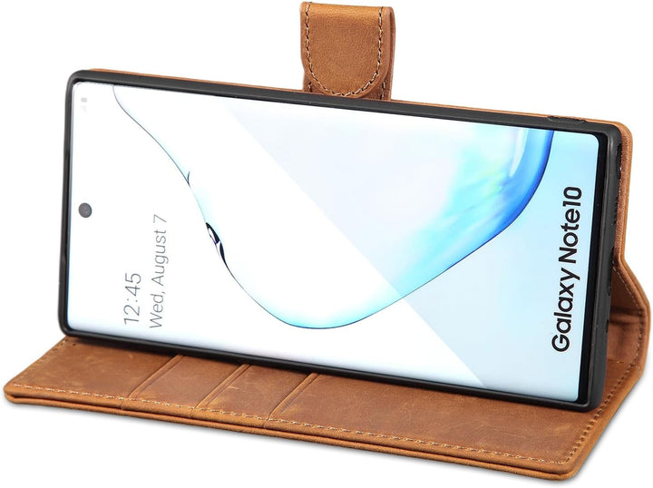 LENSUN Echtleder Hülle für Samsung Galaxy Note 10, Handyhülle [Echtes Leder] [Magnetverschluss] [RFI