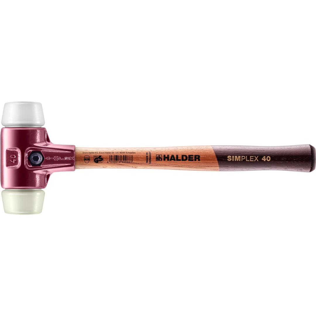 SIMPLEX-Schonhammer, Superplastik/Nylon; mit Tempergussgehäuse und hochwertigem Holzstiel | D=40 mm