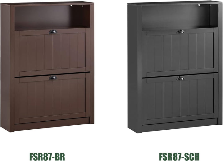 SoBuy FSR87-SCH Schuhkipper Schuhschrank schmal mit 2 Klappen Schuhregal mit 4 Ablageflächen Schuhko