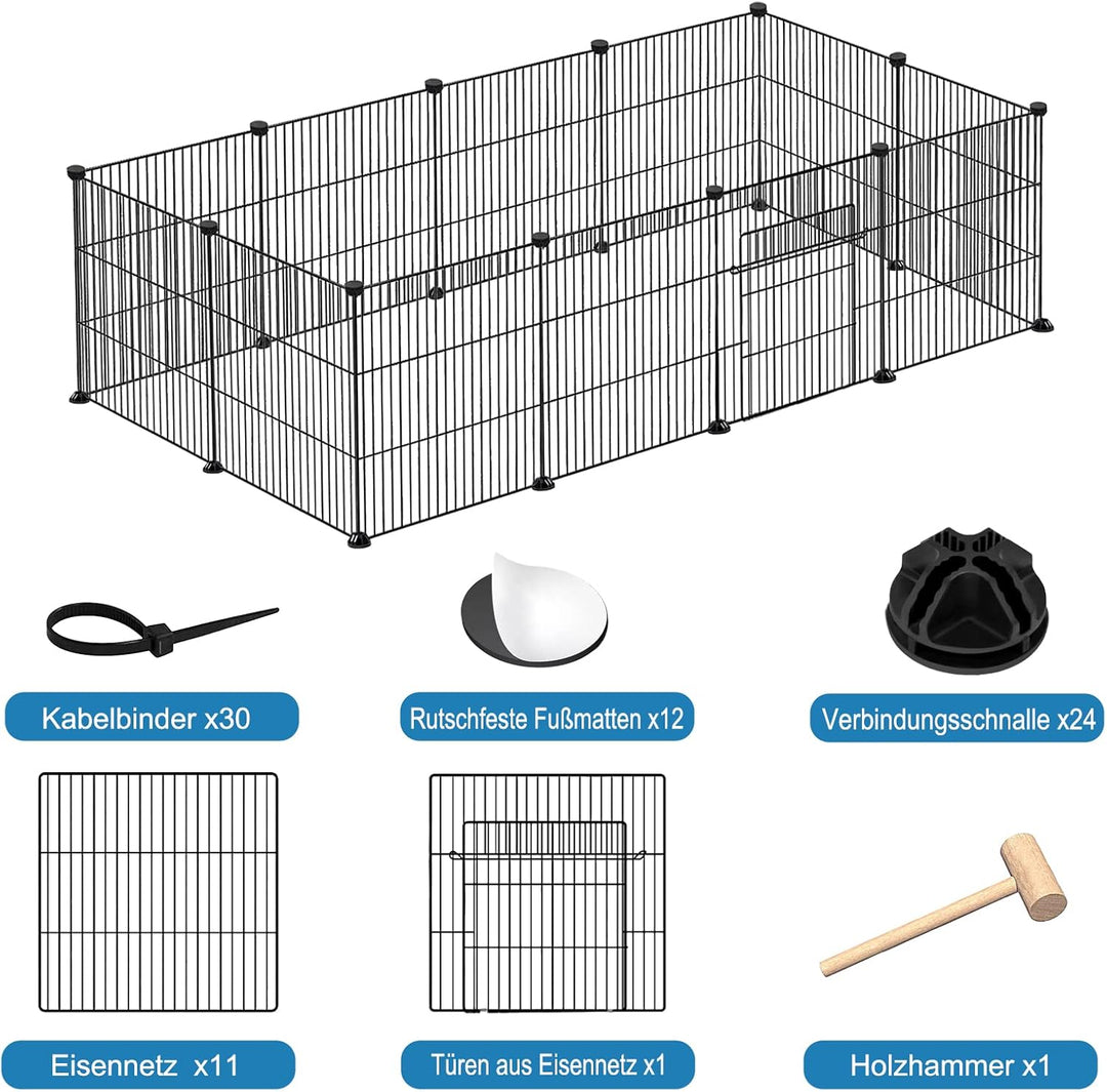 FIVMEN Freilaufgehege Kleintiergehege 142x72x36cm Freigehege Gittergehege 12-Platten Laufstallgitter