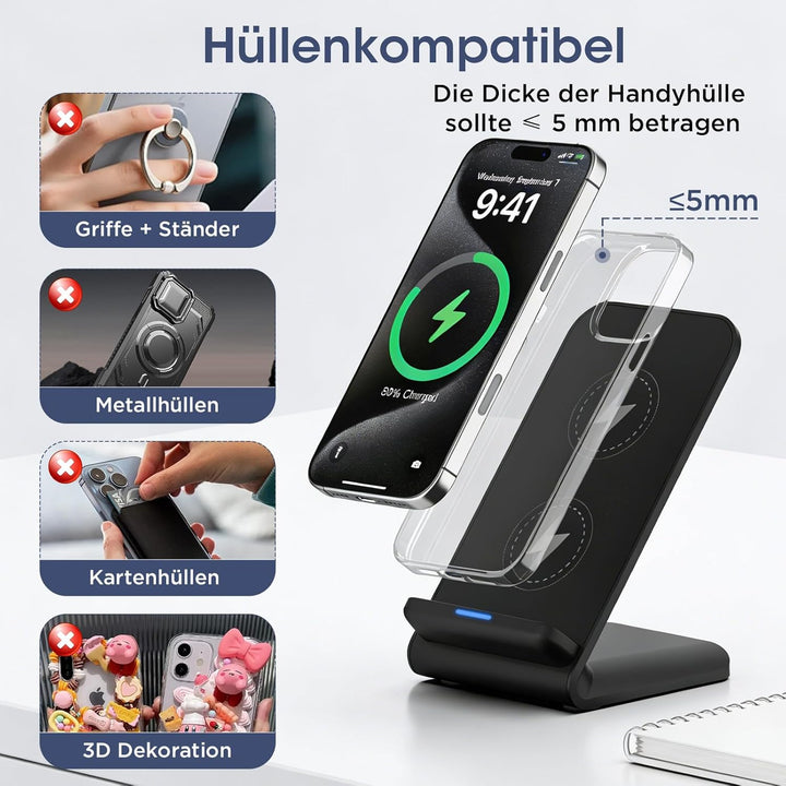 15W Wireless Charger Stand Induktive Ladestation für Samsung Galaxy S25 Ultra S24 S23 Kabelloses Han