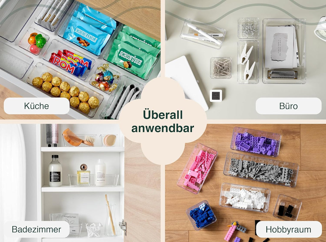 uandu Schubladen Organizer 50er Set mit 4 Grössen – Schminktisch & Kosmetik Aufbewahrung für Schubla