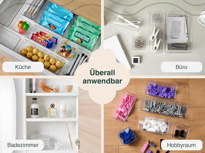 uandu Schubladen Organizer 50er Set mit 4 Grössen – Schminktisch & Kosmetik Aufbewahrung für Schubla