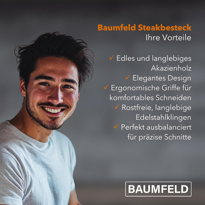 Pizza- und Steakbesteck (Akazienholz, 4 teilig) 4 teilig Edelstahl, 4 teilig Edelstahl