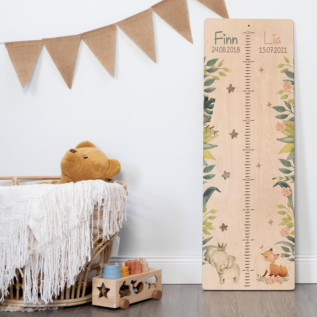 Kidsmood Personalisierte Geschwister-Messlatte aus Holz, Kinderzimmer Deko für Mädchen und Jungs, Pe