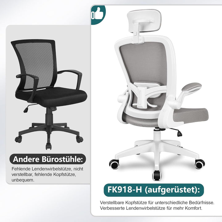 FelixKing Bürostuhl Ergonomischer schreibtischstuhl, bürostühle mit Verstellbarer Kopfstütze, Armleh