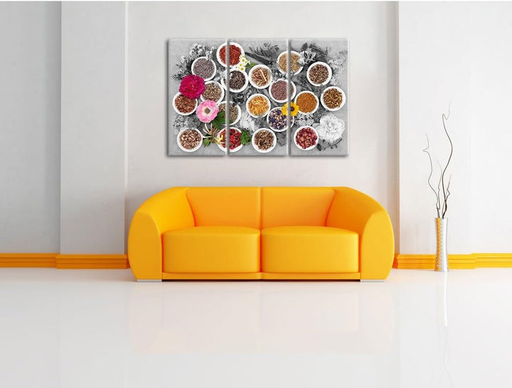 Pixxprint Heilende Kräuter und Blumen als Leinwandbild/Grösse: 3 Teilig (120x80 cm) cm/Wandbild/Kuns