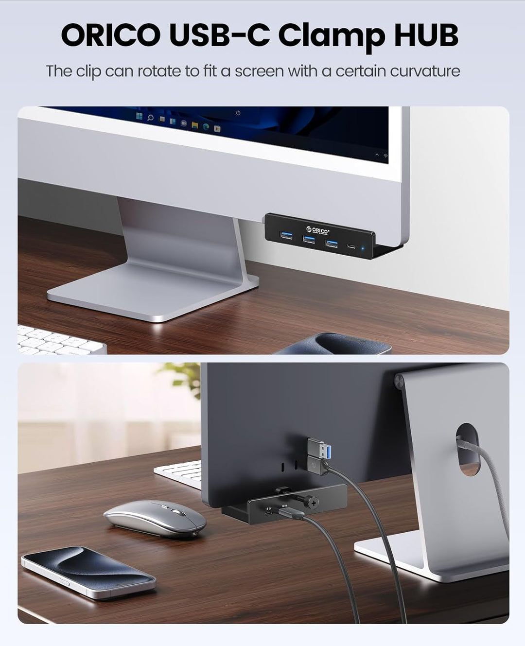 ORICO USB Hub, Aluminum USB 3.0 Hub Clip mit 5V Stromversorgungsanschluss, 5Gbps 4 Port USB Verteile