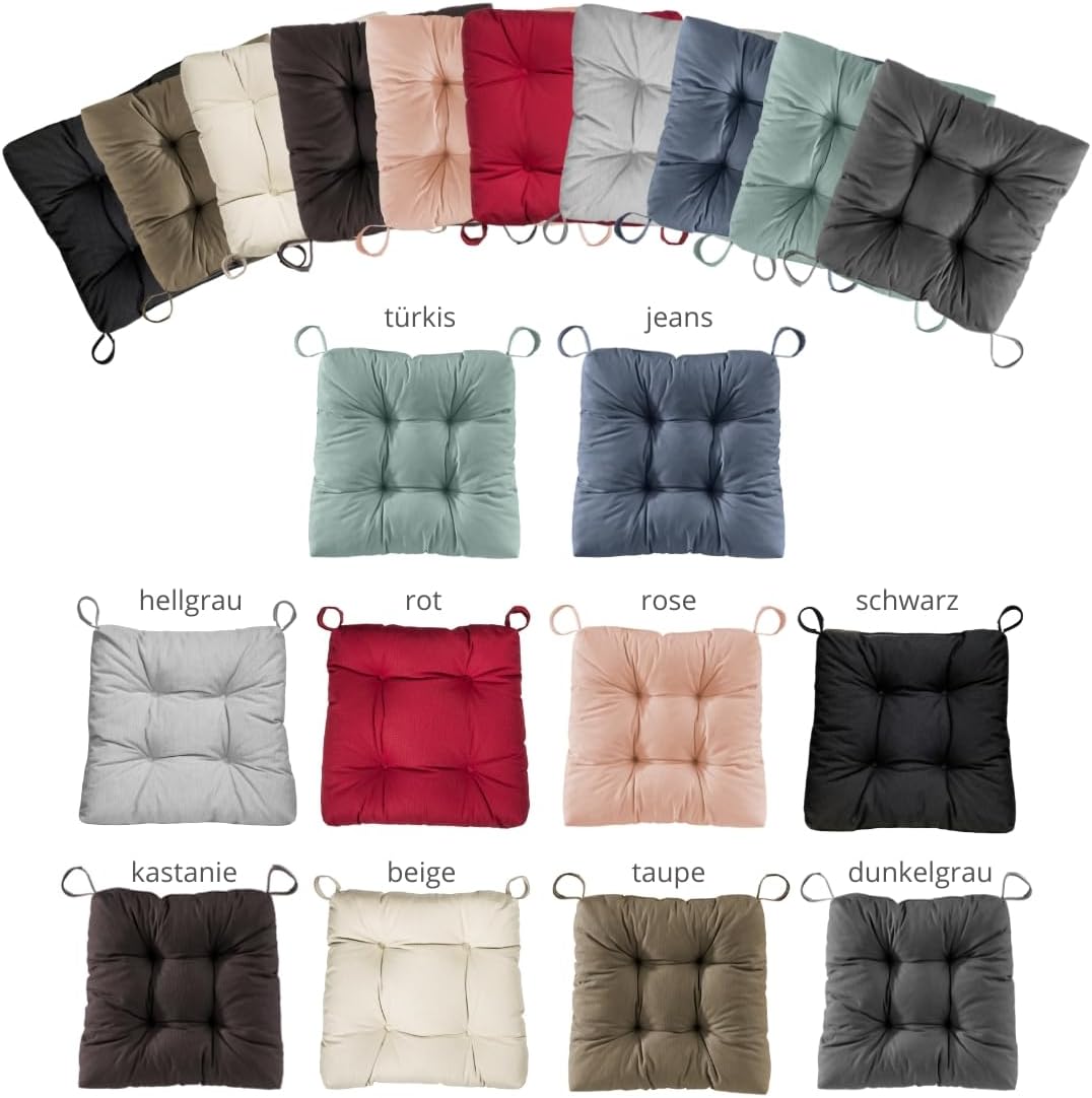 sleepling 4er Set Stuhlkissen 40 (vorne), 35 (hinten) x 38 x 7 cm, Sitzkissen für Stuhl &amp; Bank mit K