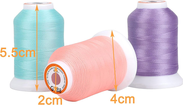 New brothread 16 Farben Leuchtend Leuchten im Dunkeln Maschinenstickgarn Set 30WT 500M (550Y) Jede S