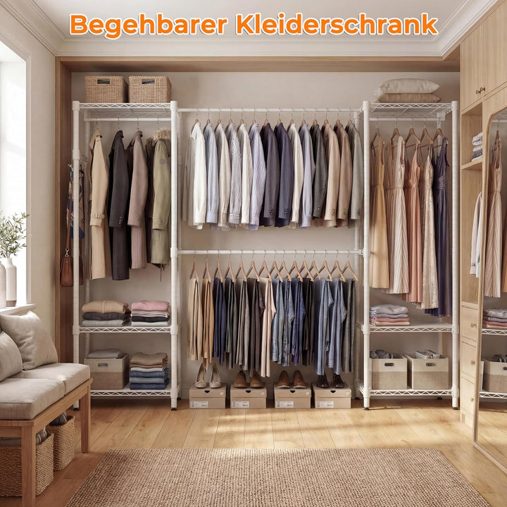 Himimi Kleiderständer Stabil, Offener Kleiderschrank System mit 4 Kleiderstangen & 6 Höhenverstellba
