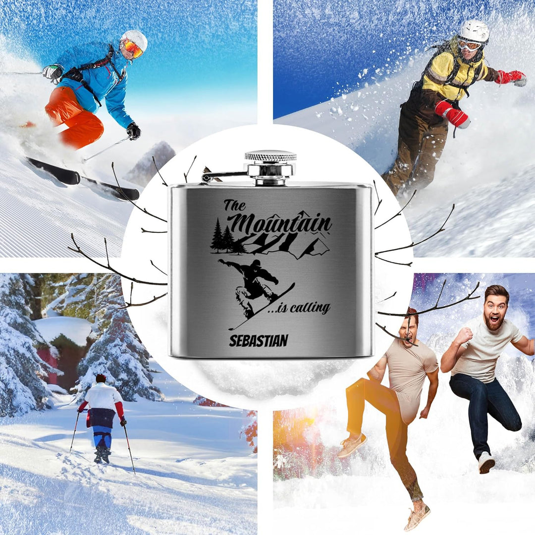 Print Royal Flachmann mit Gravur aus Edelstahl selbst gestalten - The Mountain is Calling! - mit Nam