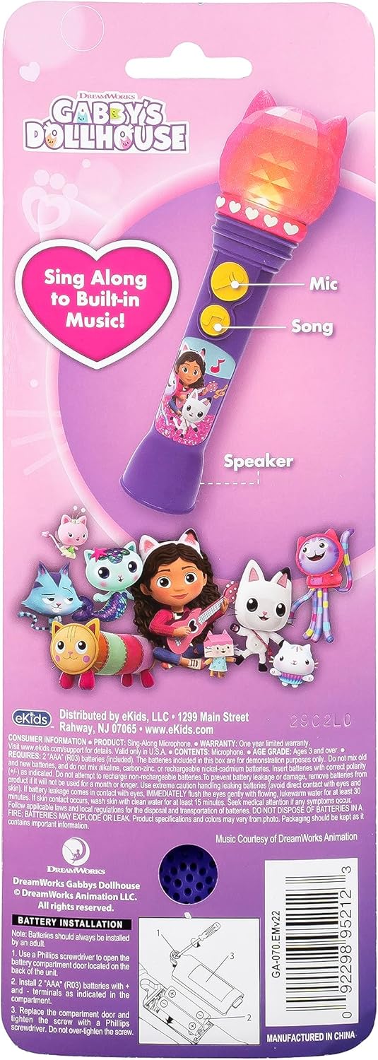 ekids KIDdesigns Gabby's Dollhouse Sing Along Microphone for Kids | Real Working Microphone| Built i