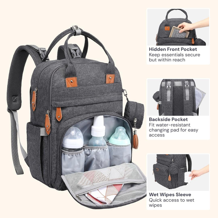 BabbleRoo Baby Wickeltasche/Rucksack, Wickelrucksack lässige Wickeltaschen, Multifunktional Grosse K