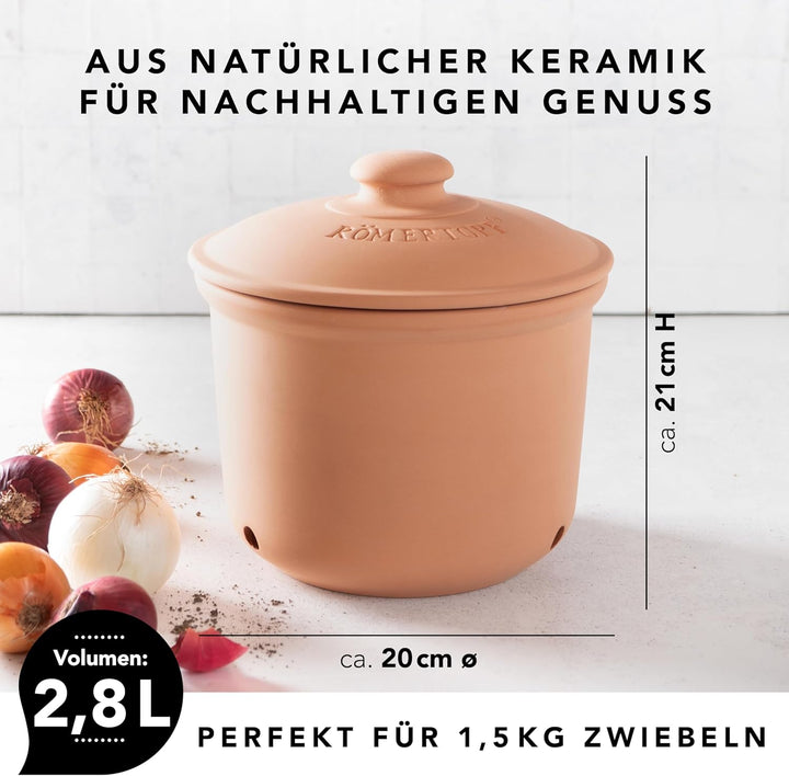 Römertopf Zwiebeltopf aus Naturton Frische-Topf Maxi Keramik Vorratstopf 2,8 Liter 1,9 Kg, 1,9 Kg