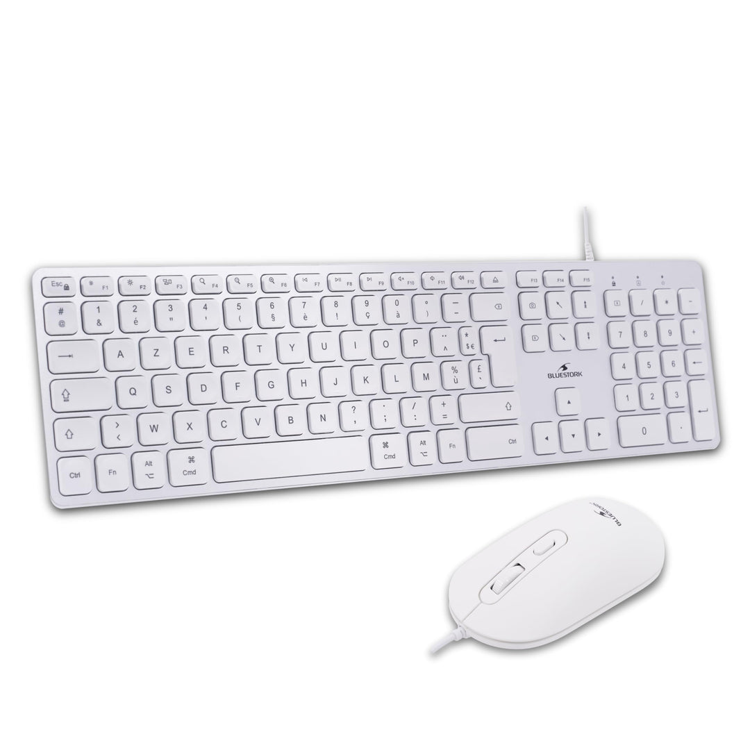 Bluestork - Pack Mac Tastatur und Maus für Mac Weiss USB-C & USB-A, AZERTY