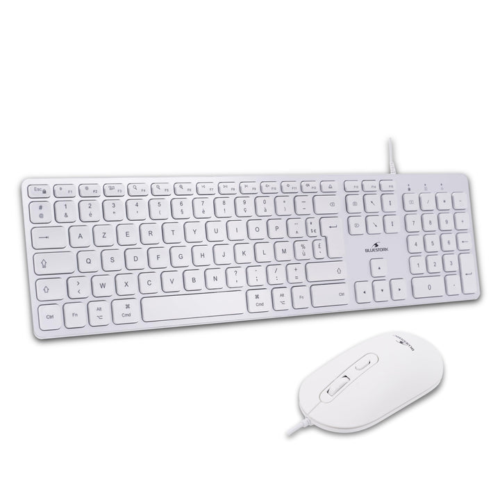 Bluestork - Pack Mac Tastatur und Maus für Mac Weiss USB-C & USB-A, AZERTY