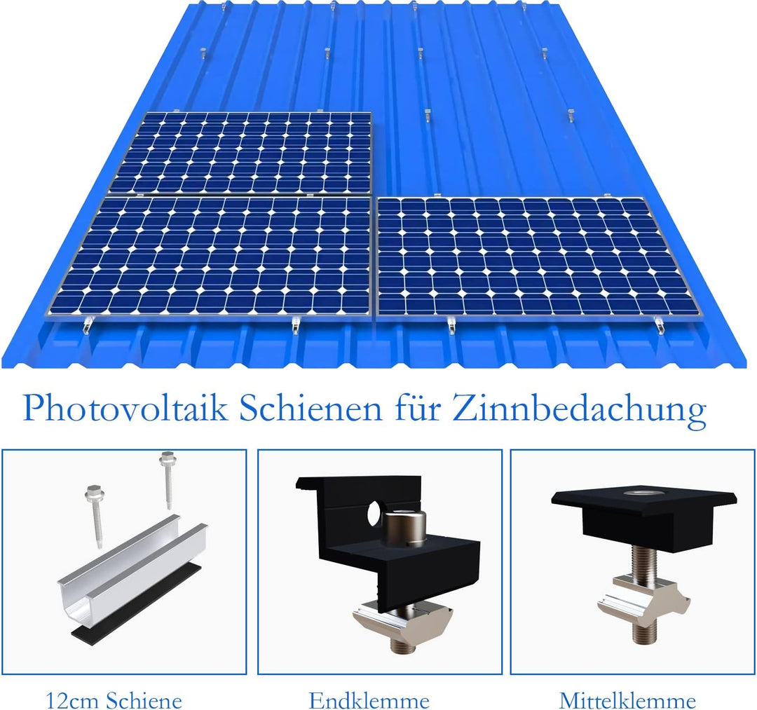 Solarmodul Halterung Kit 12cm und Zubehör Schwarz Eloxiert 30-35mm Verstellbar,Halterung für Solarmo