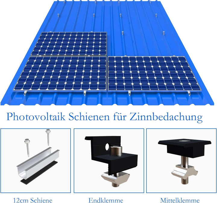 Solarmodul Halterung Kit 12cm und Zubehör Schwarz Eloxiert 30-35mm Verstellbar,Halterung für Solarmo