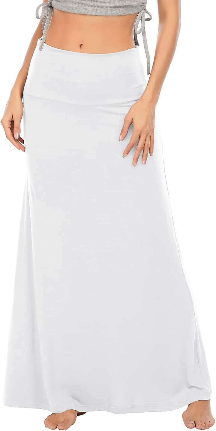 Durio Rock Maxirock Lang Damen Rock Weich Sommerrock Elegant Freizeitrock mit Hohem Bund Elastisch S